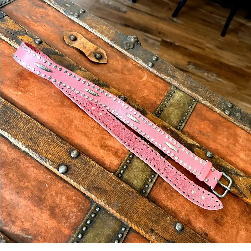 Pink Studded Leather Belt